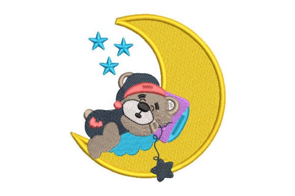Baby Bear Sleeping on Moon with Stars