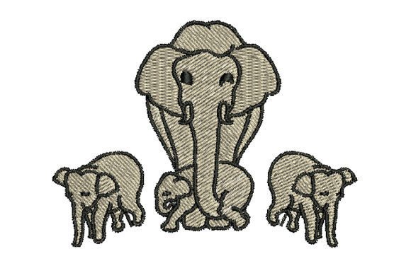 Mother Elephant and Three Baby Elephants